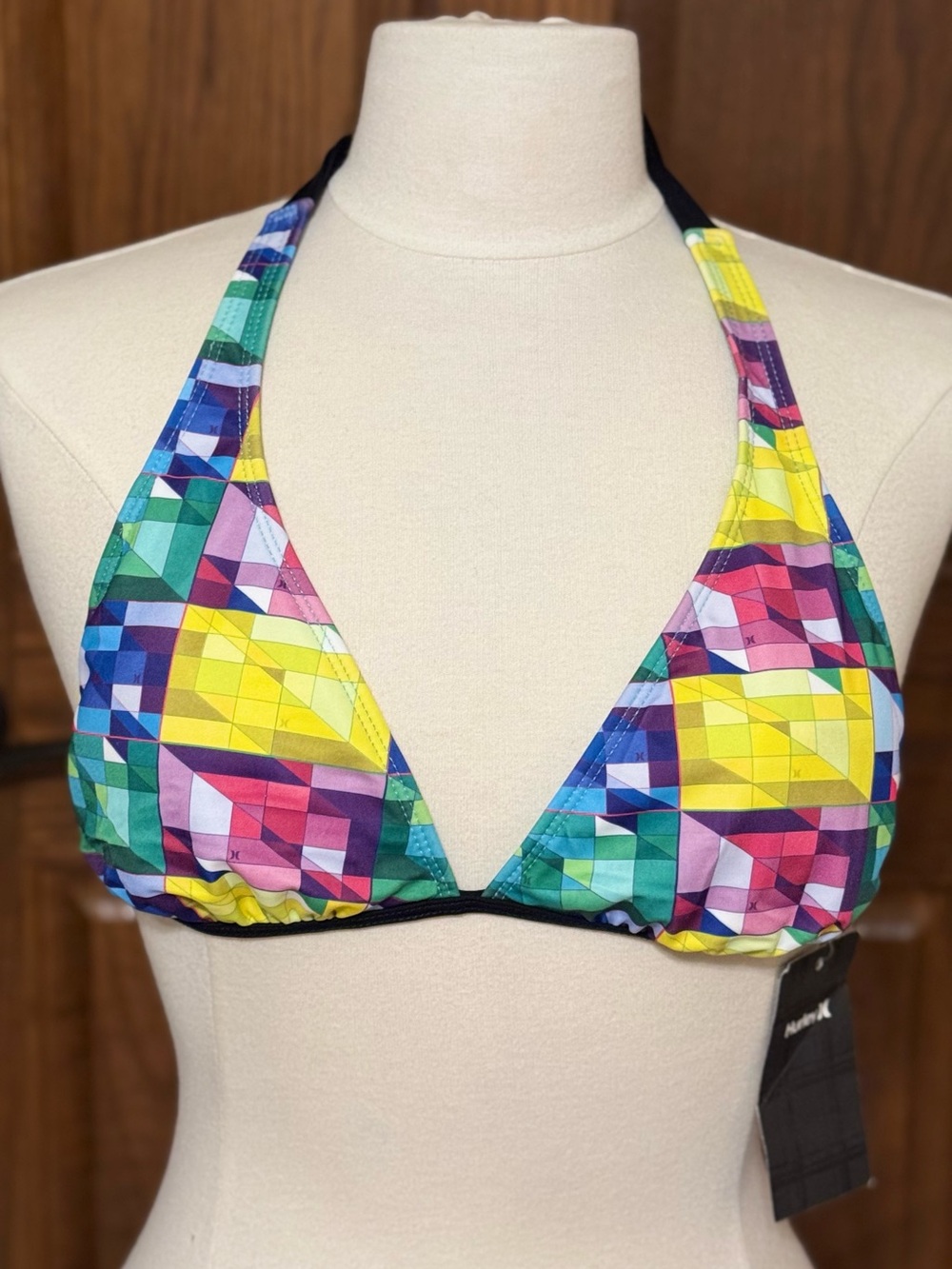 NWT Hurley Size Large Colorful Geometric Triangle Bikini Top